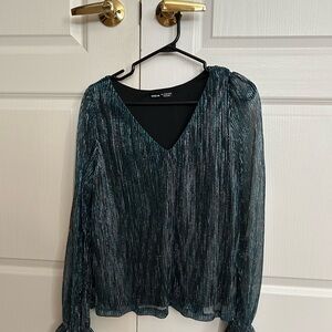 Frenchy sleeve glitter top, Teal blue